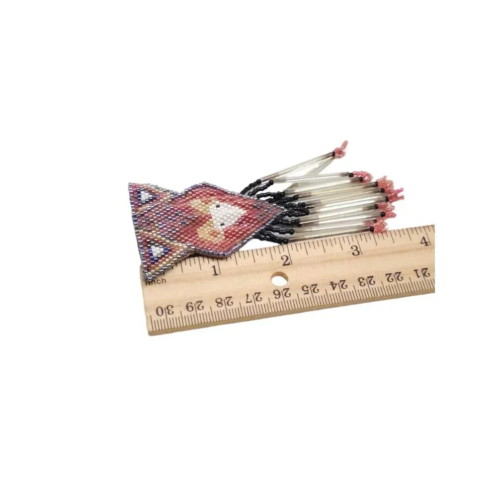 Handcrafted Animal Beaded With Fringe Pin Back Fox Owl Deer Native